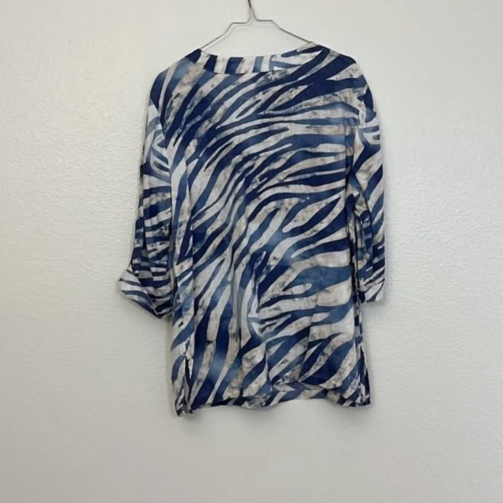 JM collection Woman’s Tiger Animal print Linen Blouse Sz 12